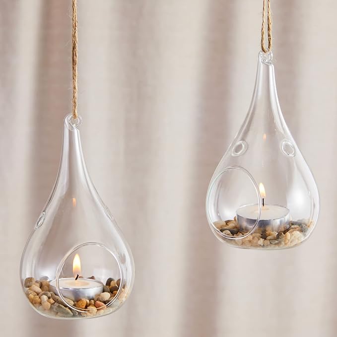 Juvale 5-Pack Hanging Glass Terrarium Containers - Air Plant Holder, Succulent Planter, Tea Light Candle Hangers (3.5x5 in)