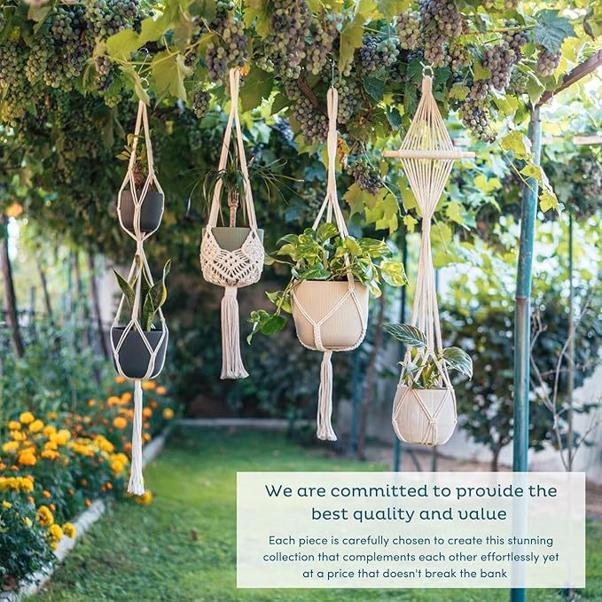 Nook Theory 4-Pack Macrame Plant Hanger - with 8 Ceiling Hooks - Hanging Planter Indoor Outdoor - Hanging Plant Holder - Decorative Bohemian Plant Hangers - Hanging Plants (Caramel)