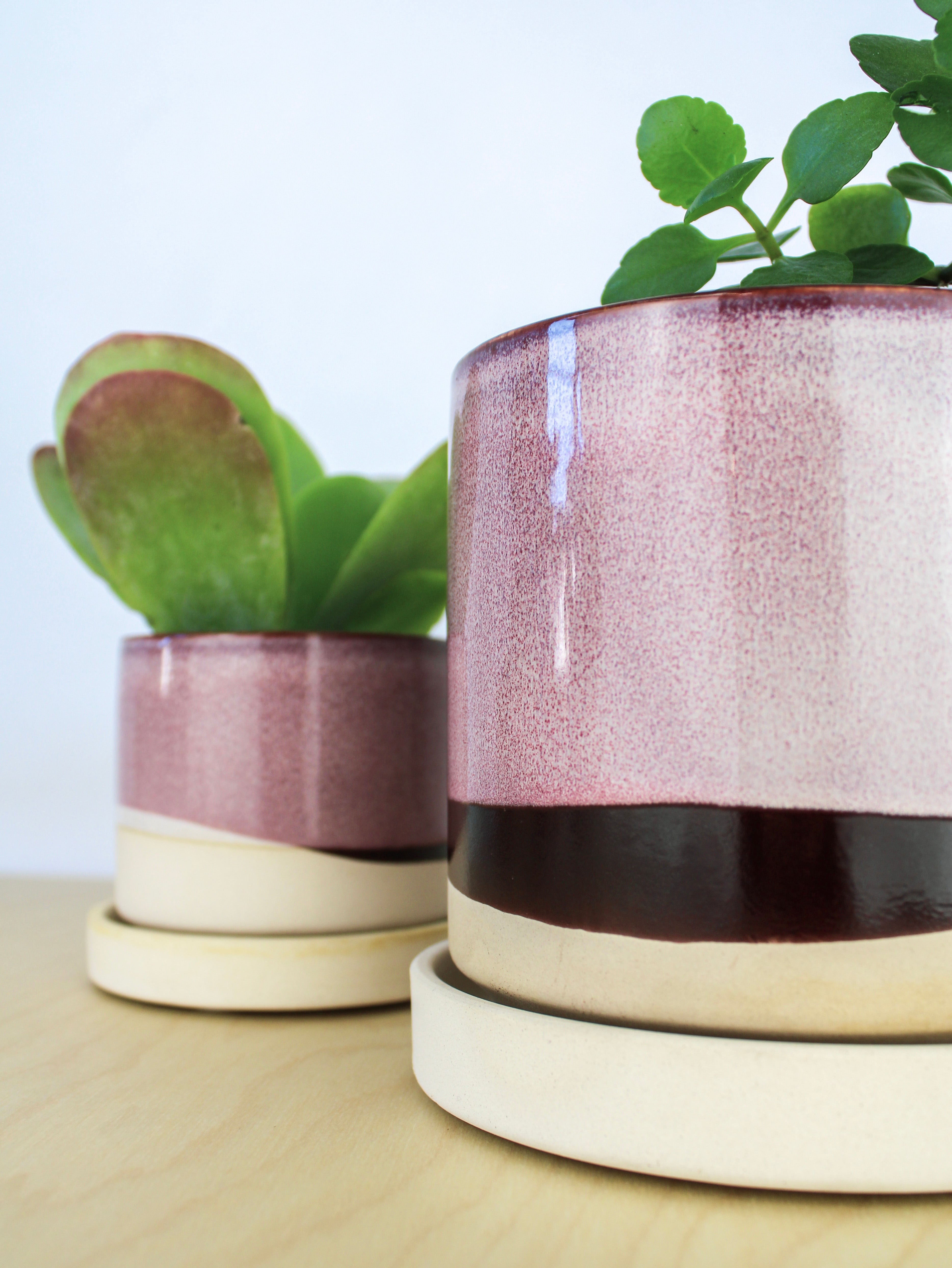 Burgundy Ceramic Plant Pot and Saucer