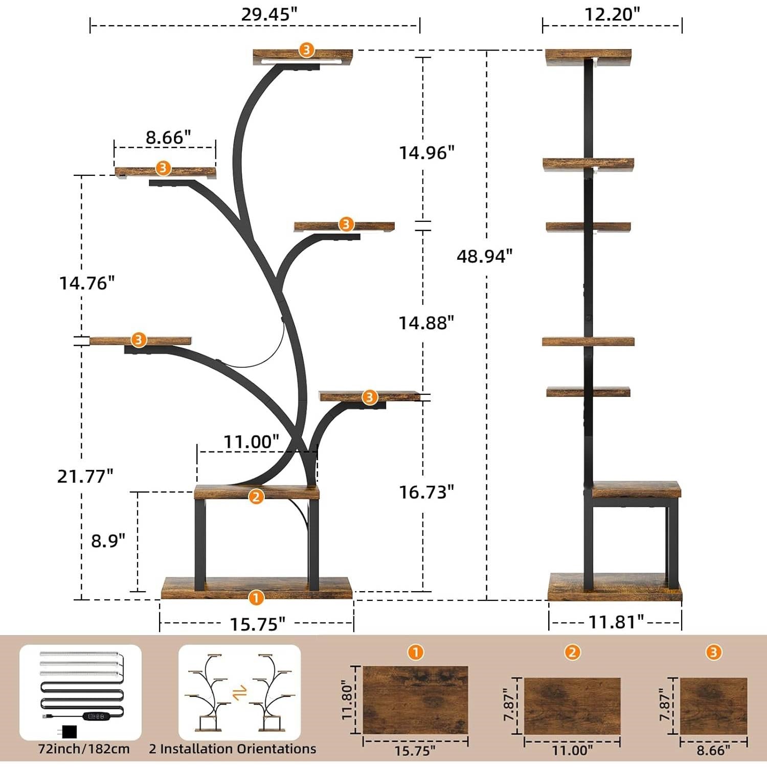 Modern 49-inch Tall Indoor Plant Stand Display Shelf with Grow Lights