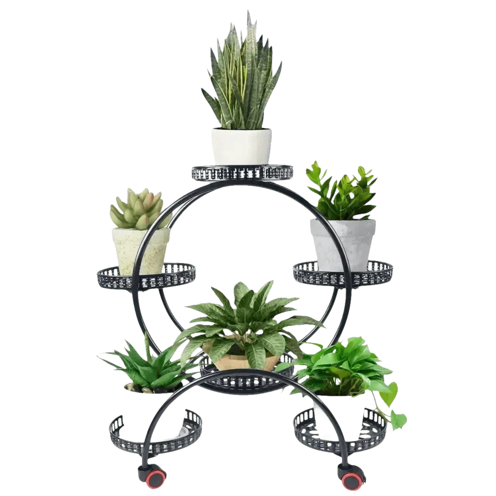 Black Metal Plant Stands Six Tier Circular Design