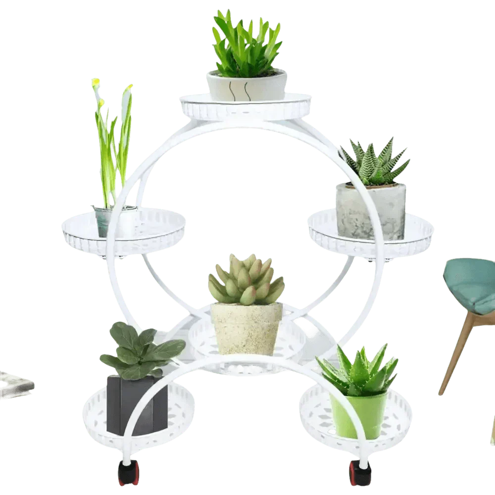 Black Metal Plant Stands Six Tier Circular Design
