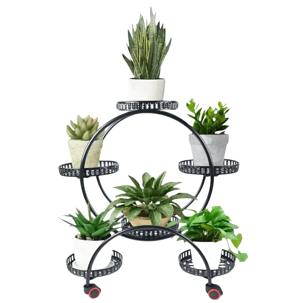 Black Metal Plant Stands Six Tier Circular Design