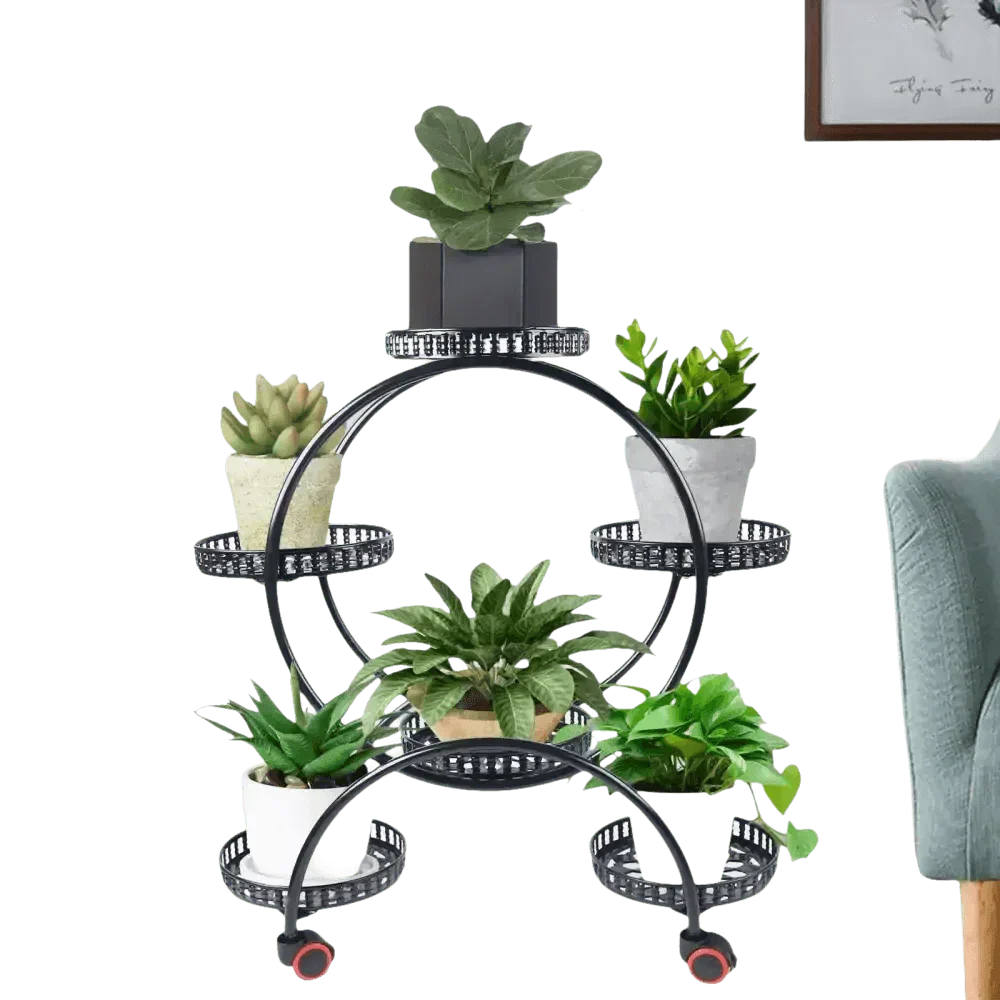 Black Metal Plant Stands Six Tier Circular Design